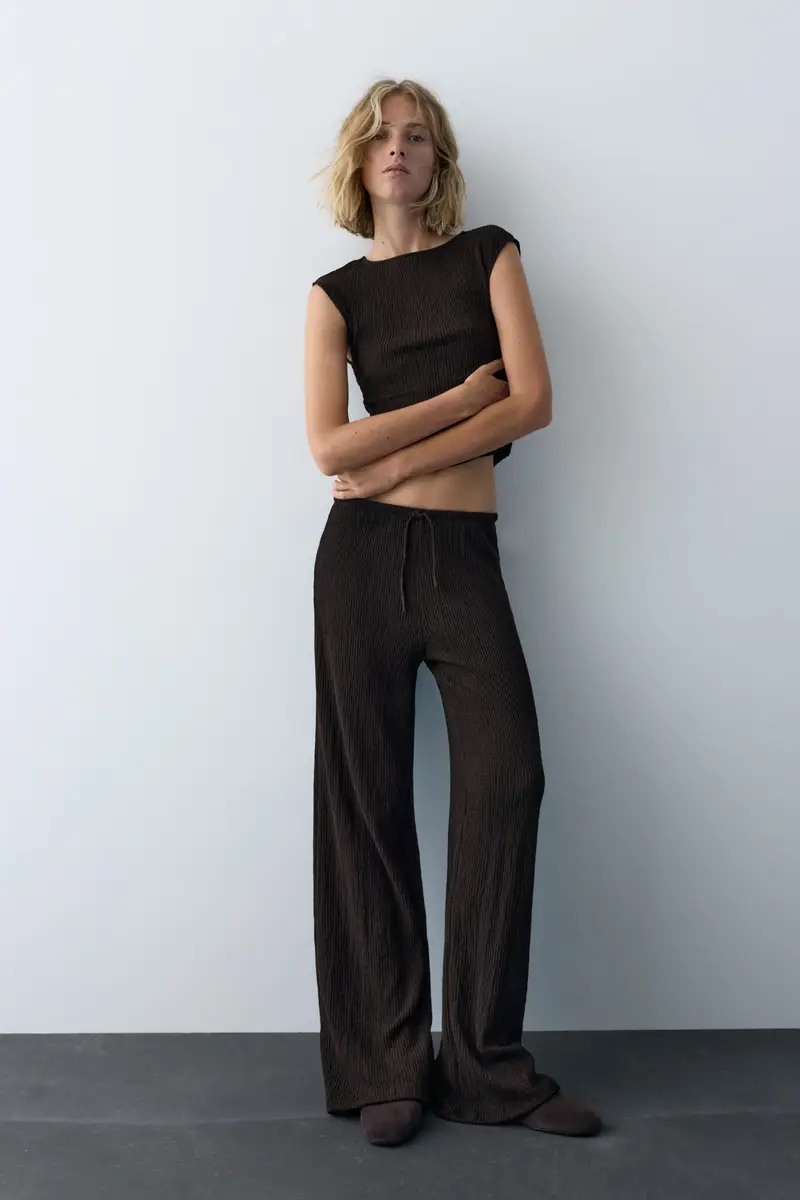 Pantaloni Gamba Larga Bambula Marrone