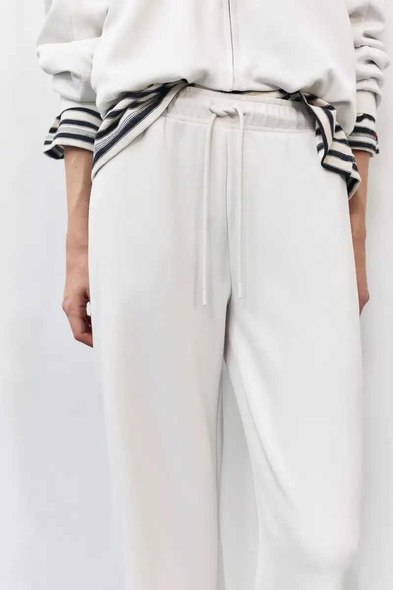 Pantaloni Gamba Larga Con Modal Beige miniatura 3