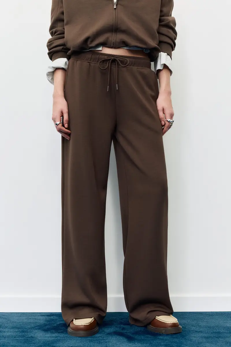 Pantaloni Gamba Larga Con Modal Marrone miniatura 2