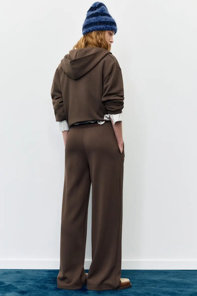 Pantaloni Gamba Larga Con Modal Marrone miniatura 3