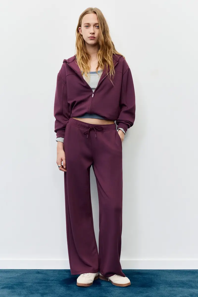 Pantaloni Gamba Larga Con Modal Melenzana