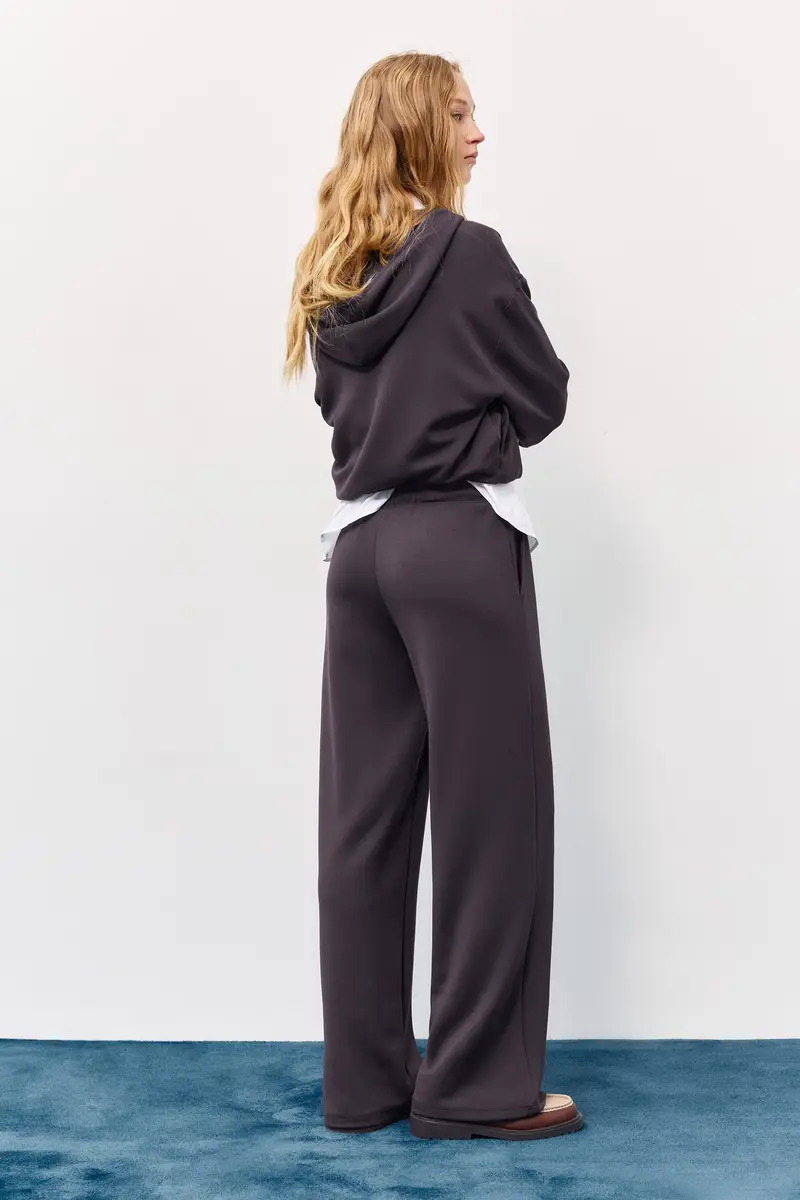 Pantaloni Gamba Larga Con Modal Nero miniatura 2