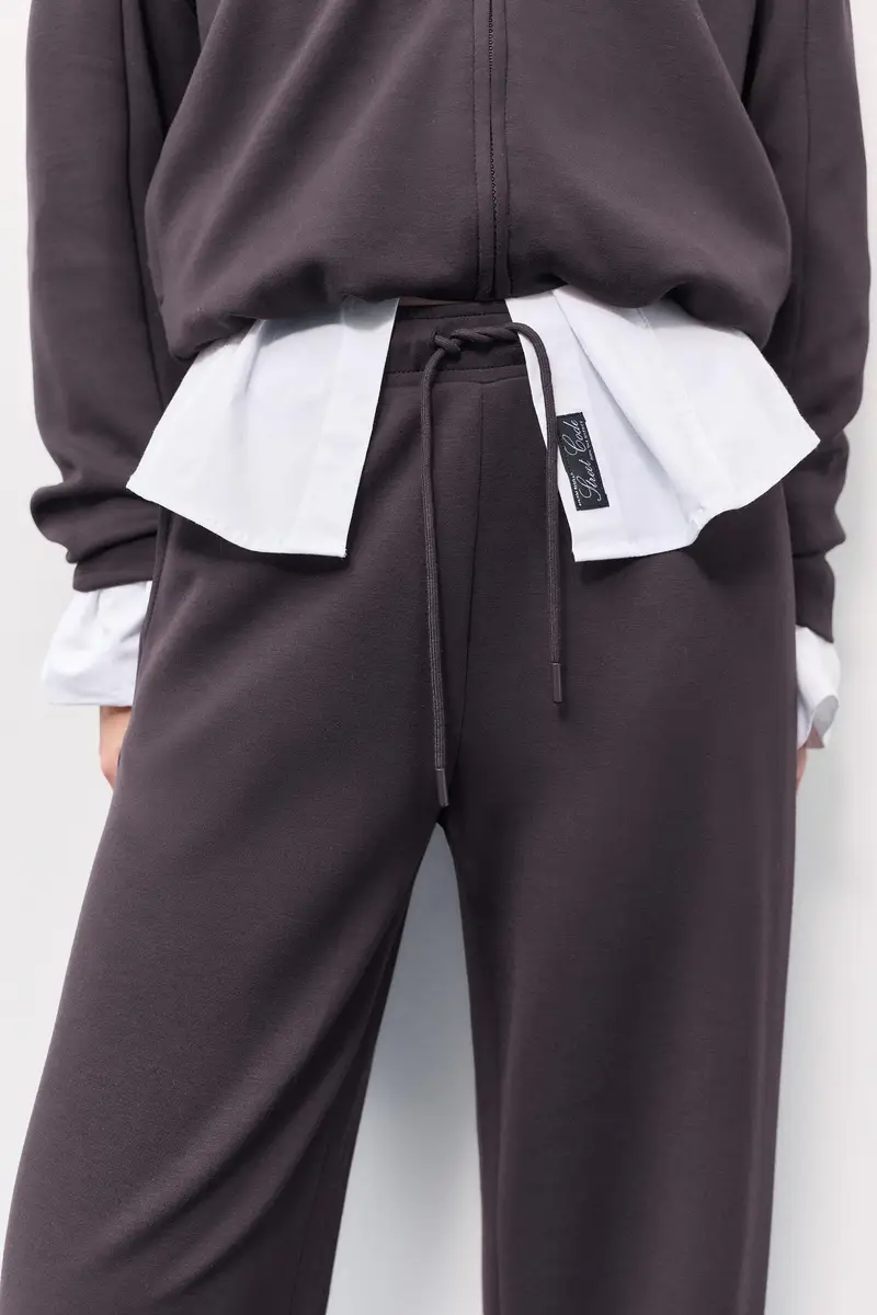 Pantaloni Gamba Larga Con Modal Nero miniatura 3