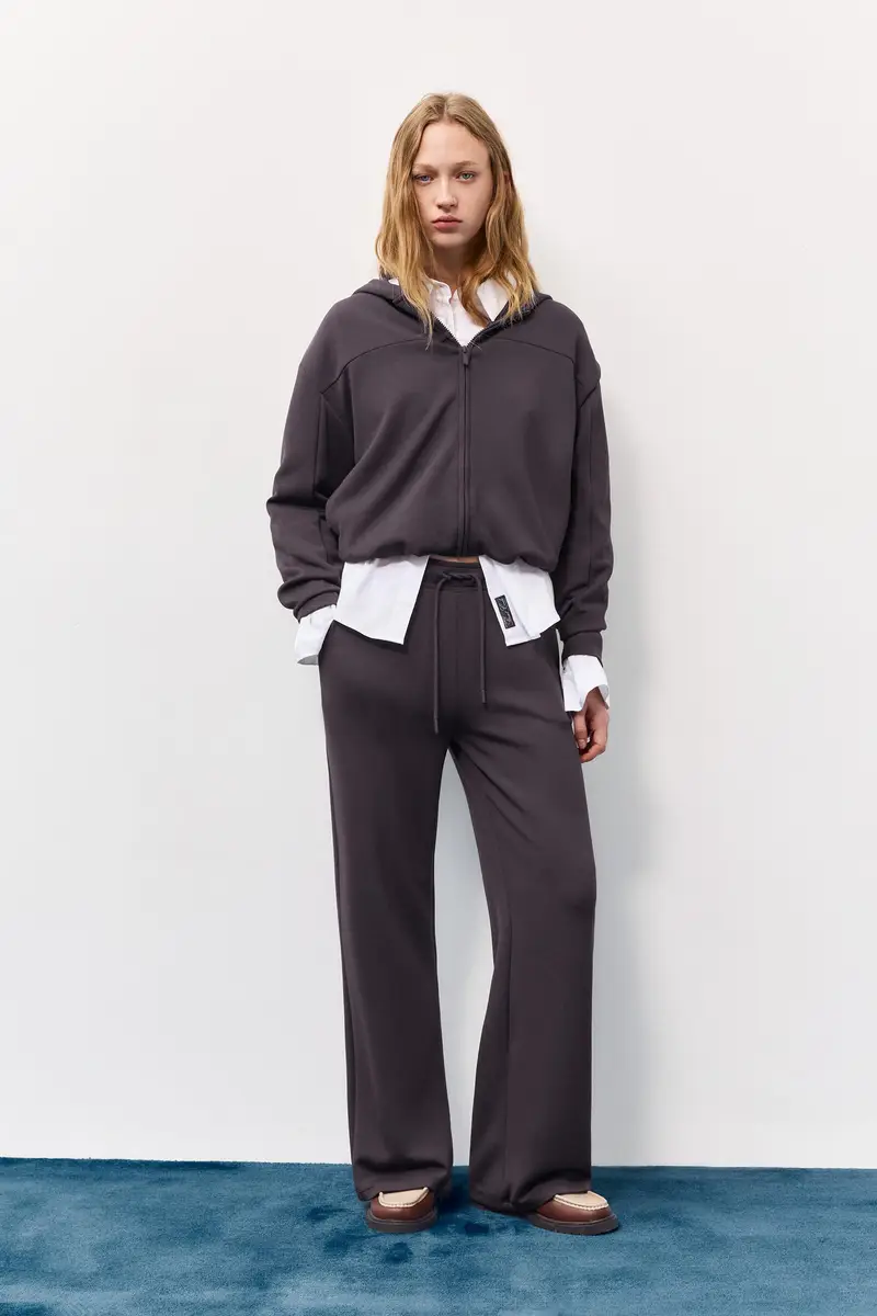 Pantaloni Gamba Larga Con Modal Nero