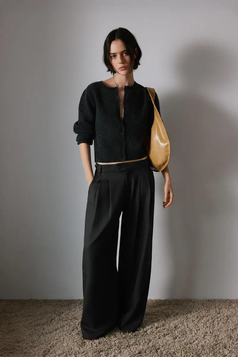 Pantaloni Gamba Larga Con Pinces Grigio antracite