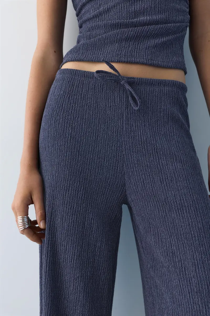 Pantaloni Gamba Larga In Bambula Blu marino miniatura 3