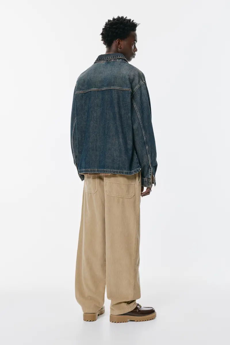 Pantaloni Jogger Baggy In Velluto A Coste Beige miniatura 2