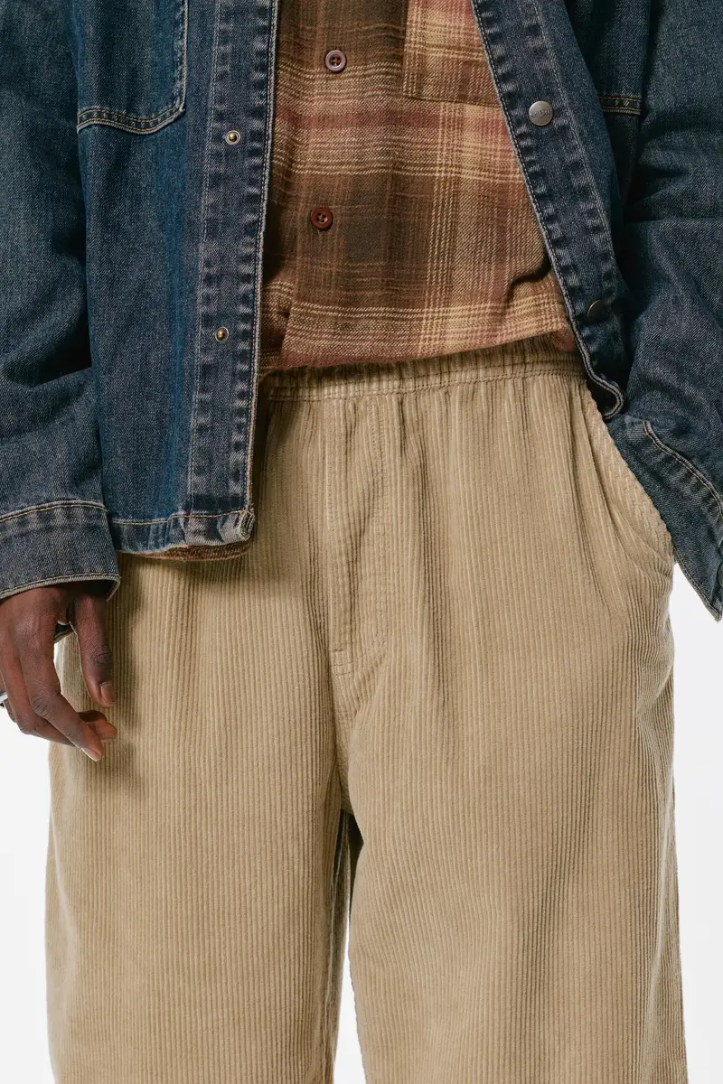 Pantaloni Jogger Baggy In Velluto A Coste Beige miniatura 3