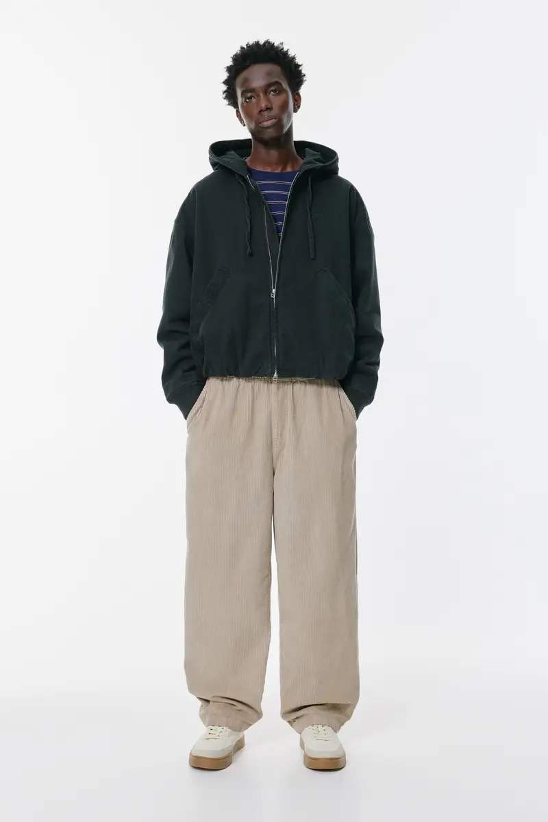 Pantaloni Jogger Baggy In Velluto A Coste Grigio