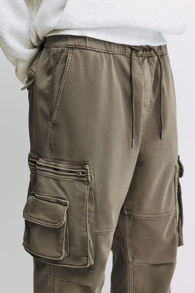 Pantaloni Jogger Comfort Multi Tasche Kaki miniatura 3