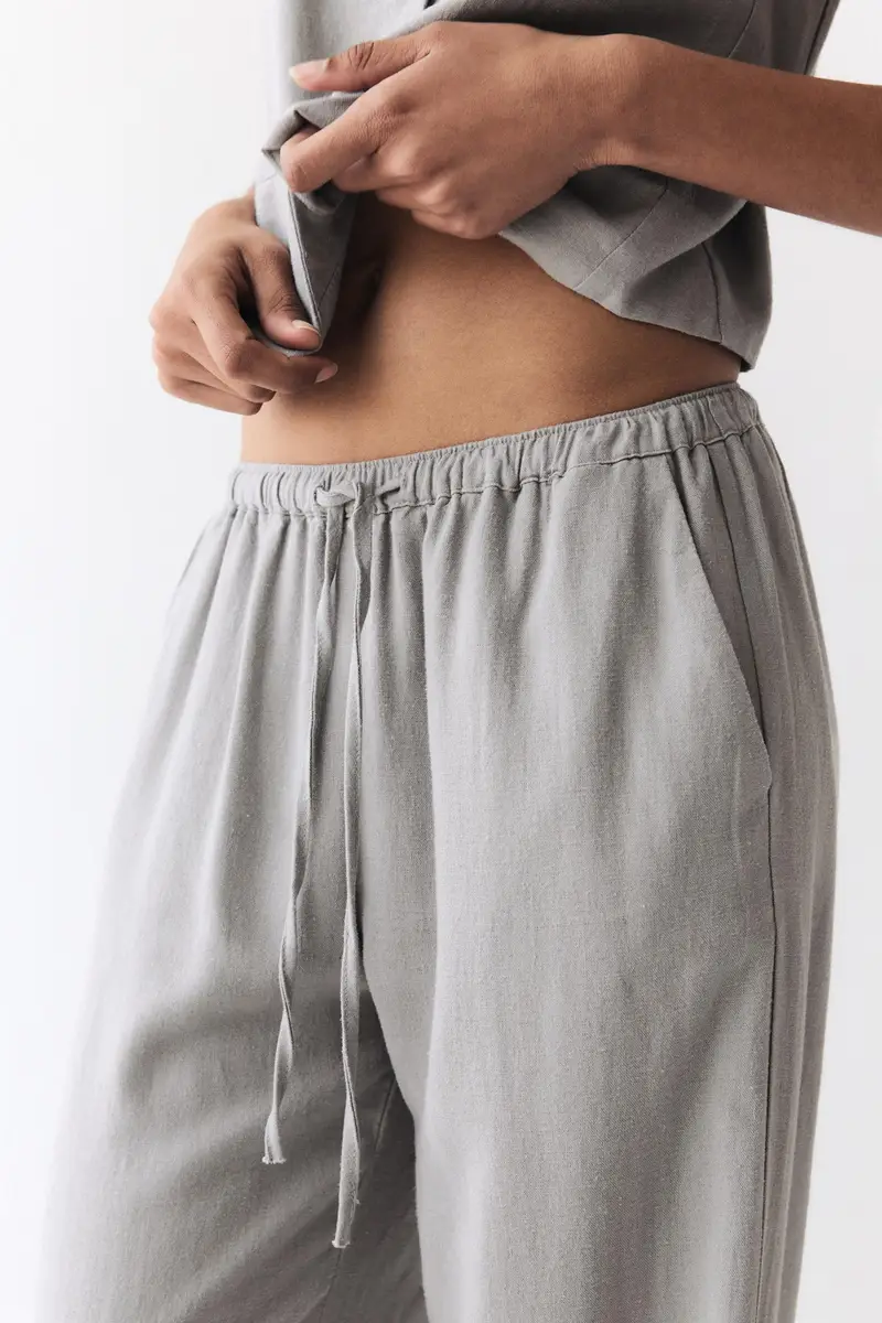 Pantaloni Jogger Con Lino Grigio topo miniatura 3