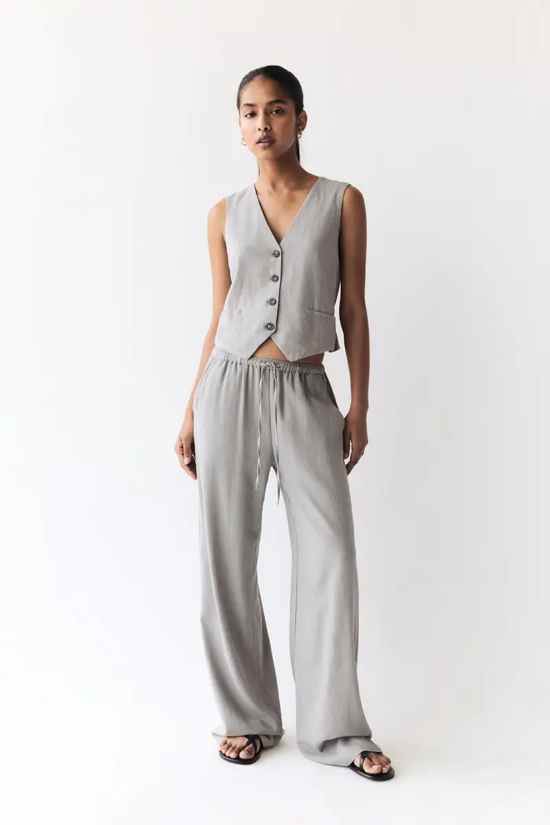 Pantaloni Jogger Con Lino Grigio topo