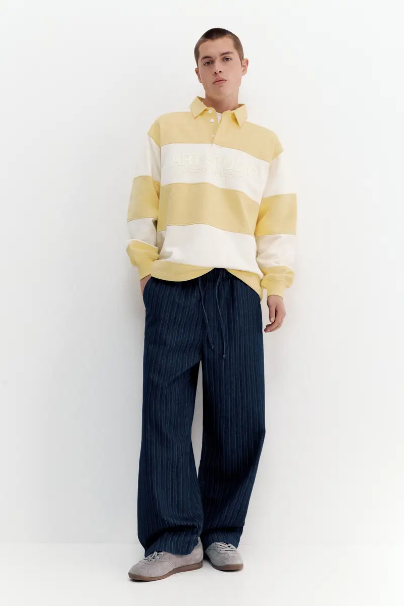 Pantaloni Jogger In Denim A Righe Blu marino