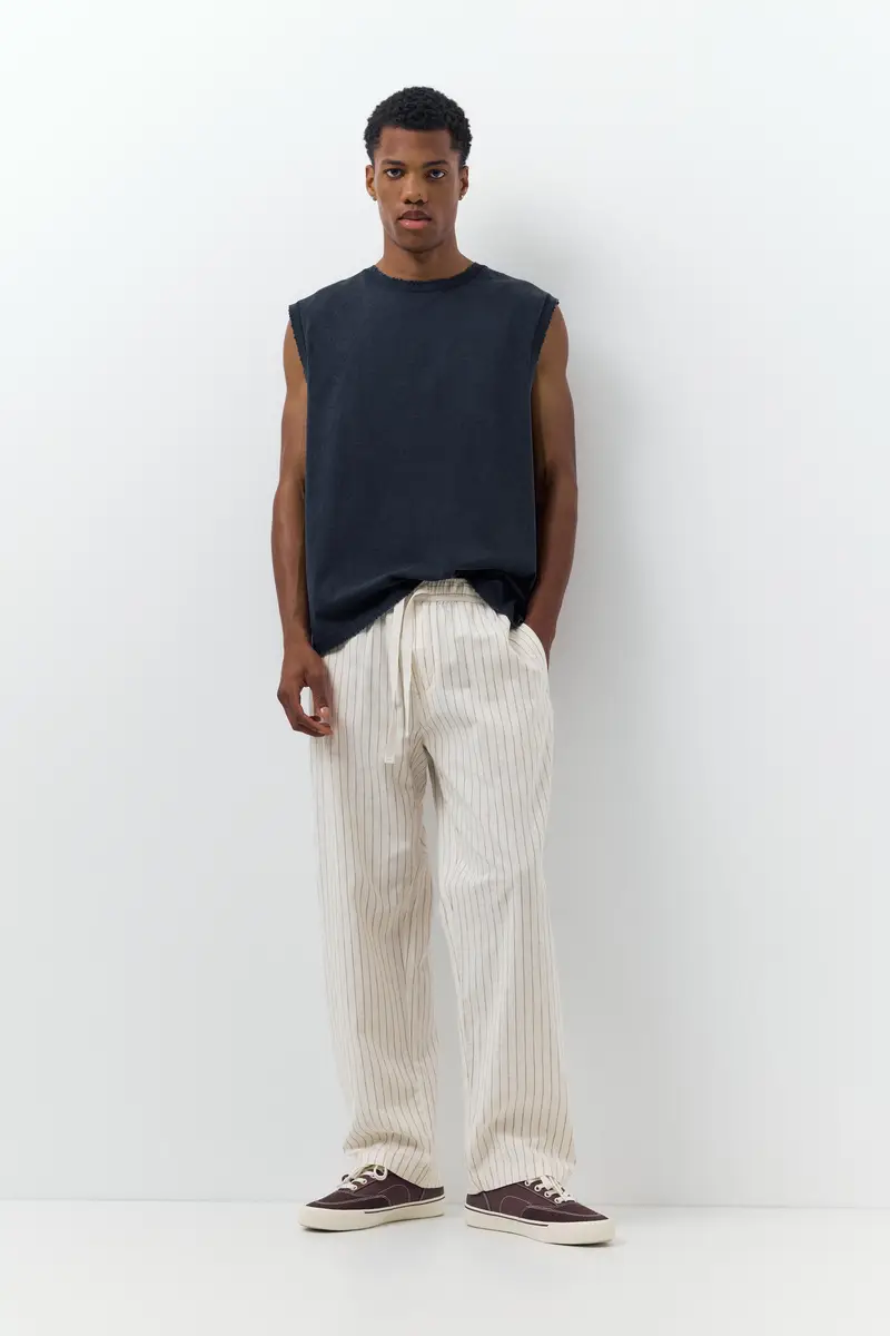 Pantaloni Jogger In Lino A righe miniatura 2