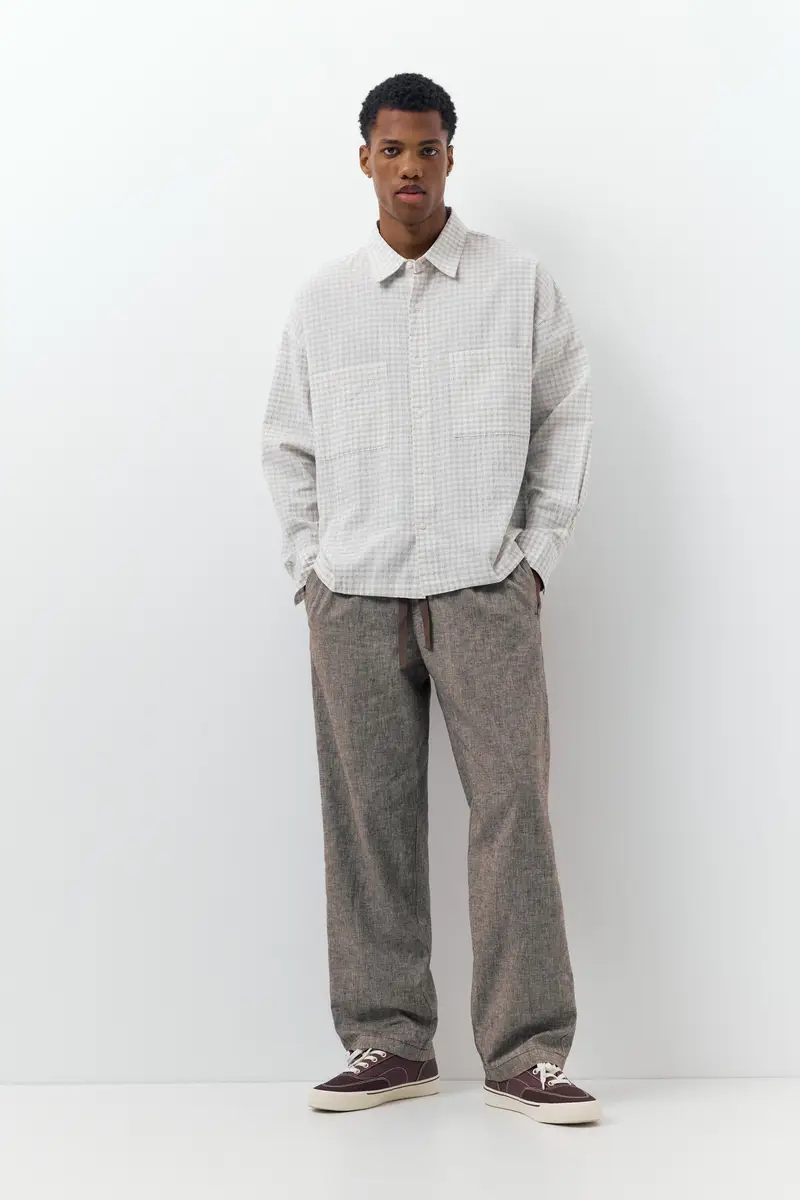 Pantaloni Jogger In Lino Cioccolato