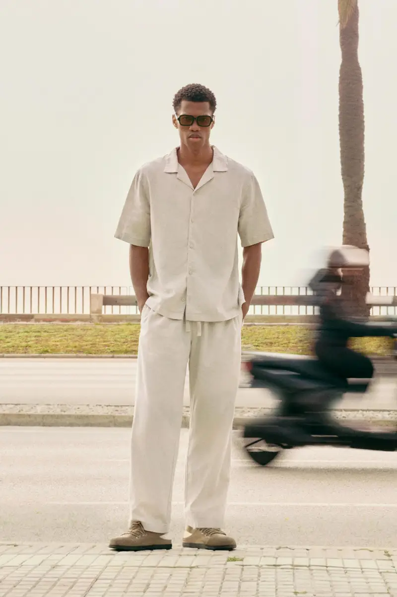 Pantaloni Jogger In Lino Naturale