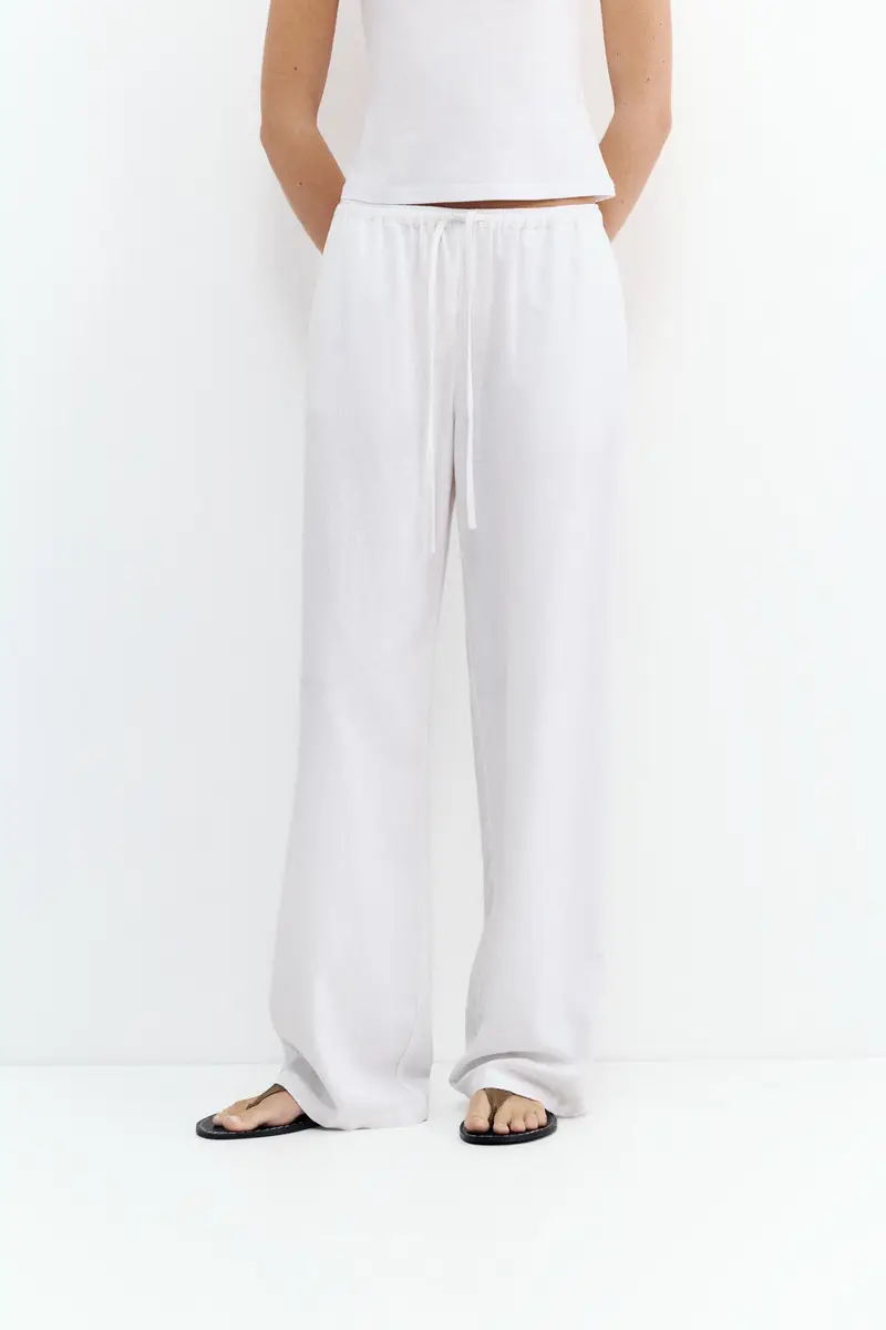 Pantaloni Jogger Misto Lino Bianco miniatura 2