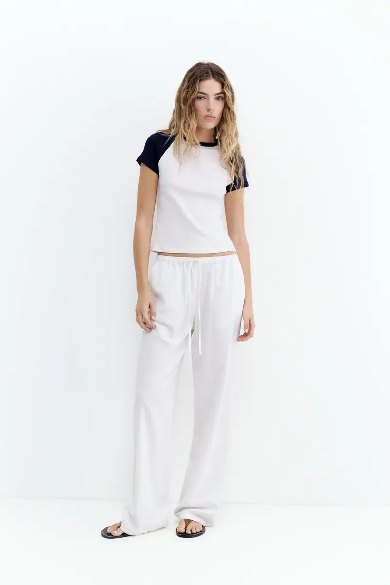 Pantaloni Jogger Misto Lino Bianco