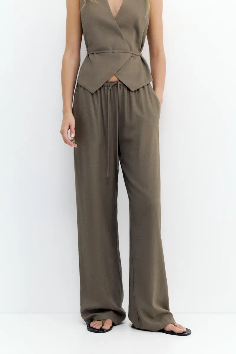 Pantaloni Jogger Misto Lino Marrone topo miniatura 2