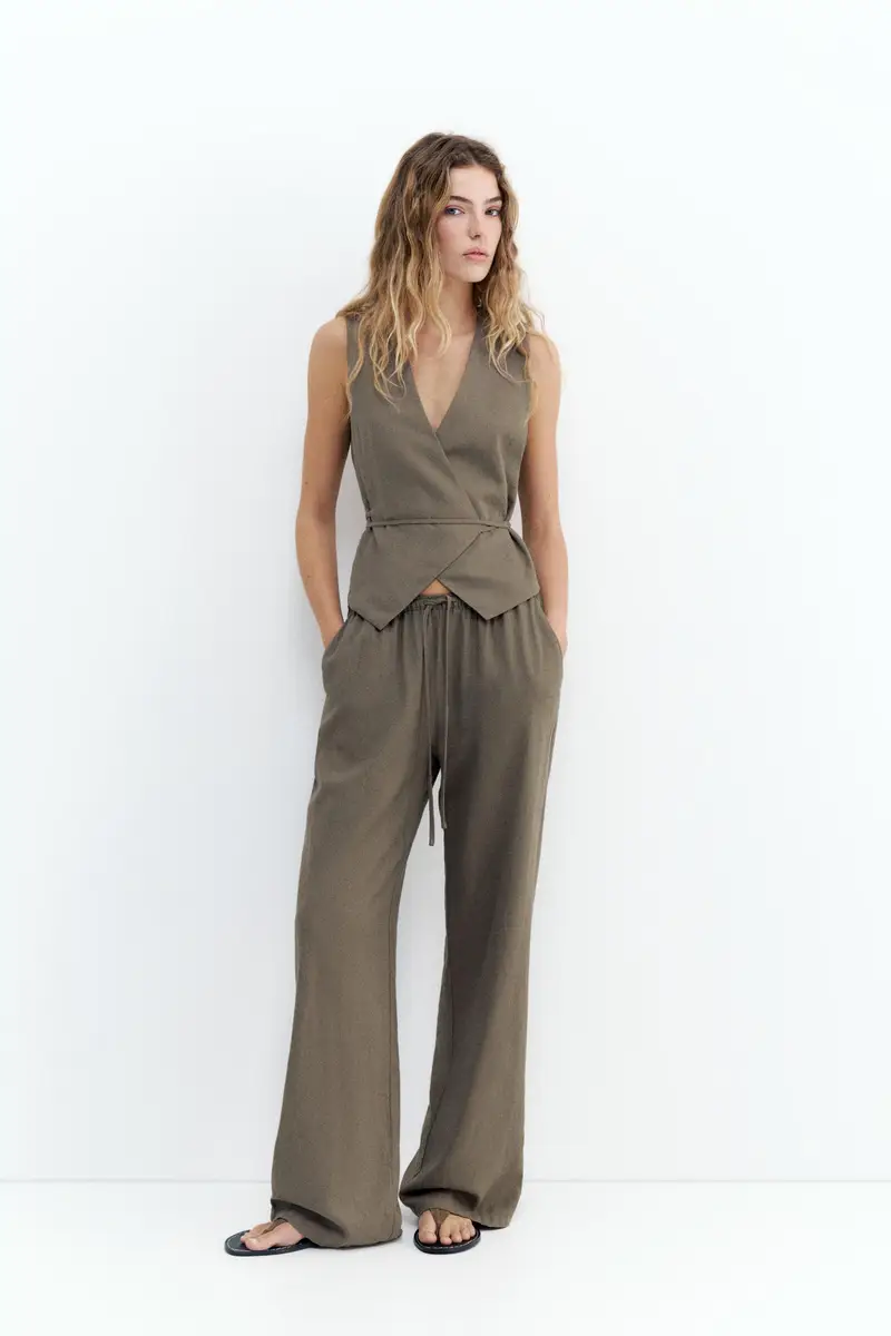 Pantaloni Jogger Misto Lino Marrone topo