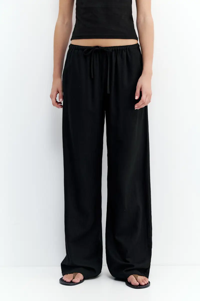 Pantaloni Jogger Misto Lino Nero miniatura 2