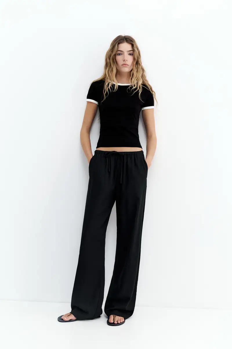 Pantaloni Jogger Misto Lino Nero
