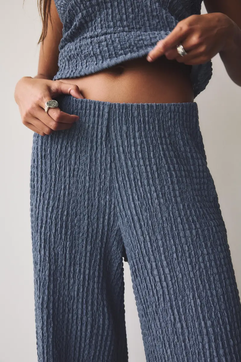 Pantaloni Misto Lino Effetto Stropicciato Blu marino miniatura 3