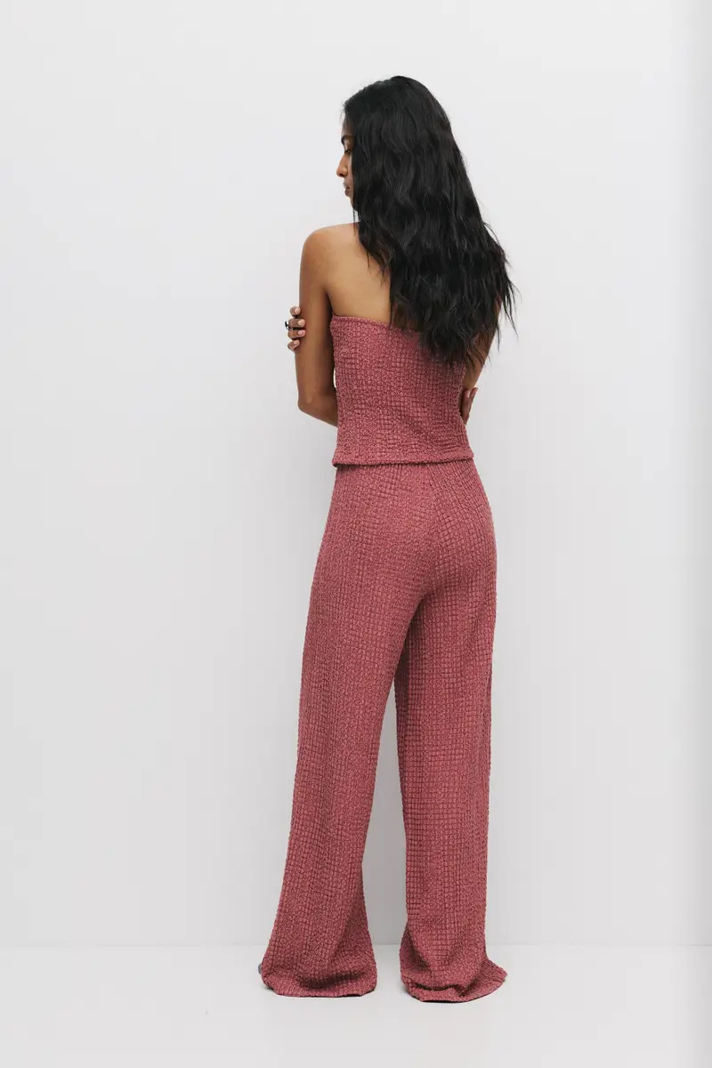 Pantaloni Misto Lino Effetto Stropicciato Burgundy miniatura 2