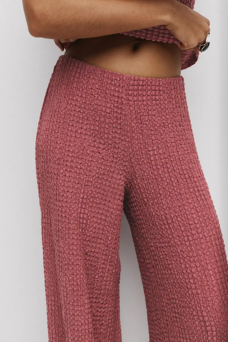 Pantaloni Misto Lino Effetto Stropicciato Burgundy miniatura 3