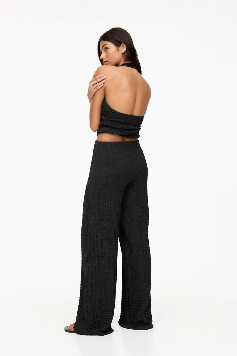 Pantaloni Misto Lino Effetto Stropicciato Nero miniatura 2