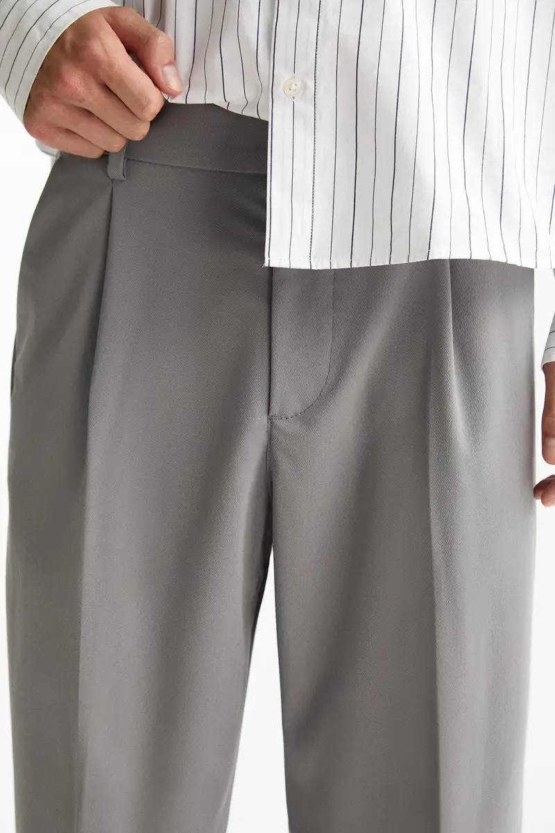 Pantaloni Tailored Fit Wide Leg Grigio miniatura 3