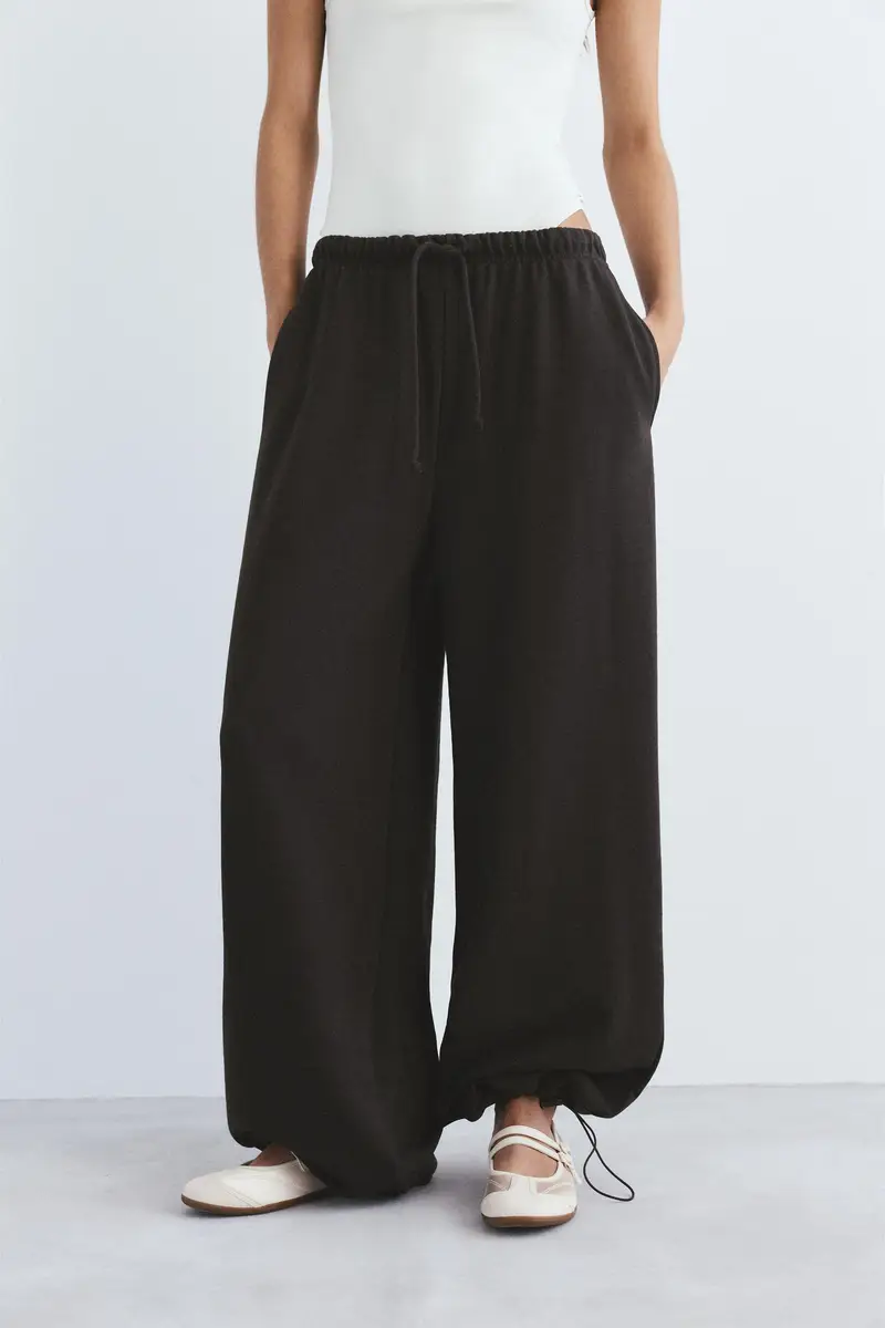 Pantaloni Tuta Gamba Larga Marrone miniatura 2