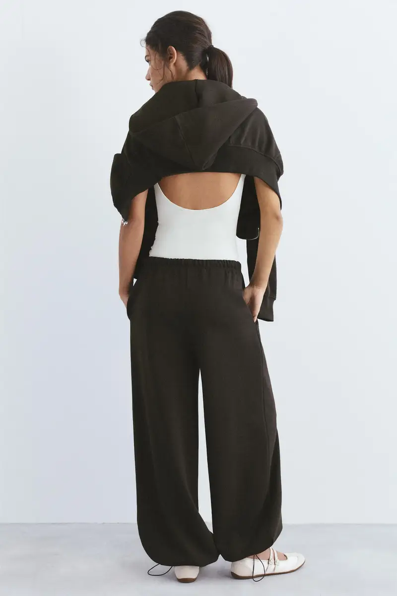 Pantaloni Tuta Gamba Larga Marrone miniatura 3