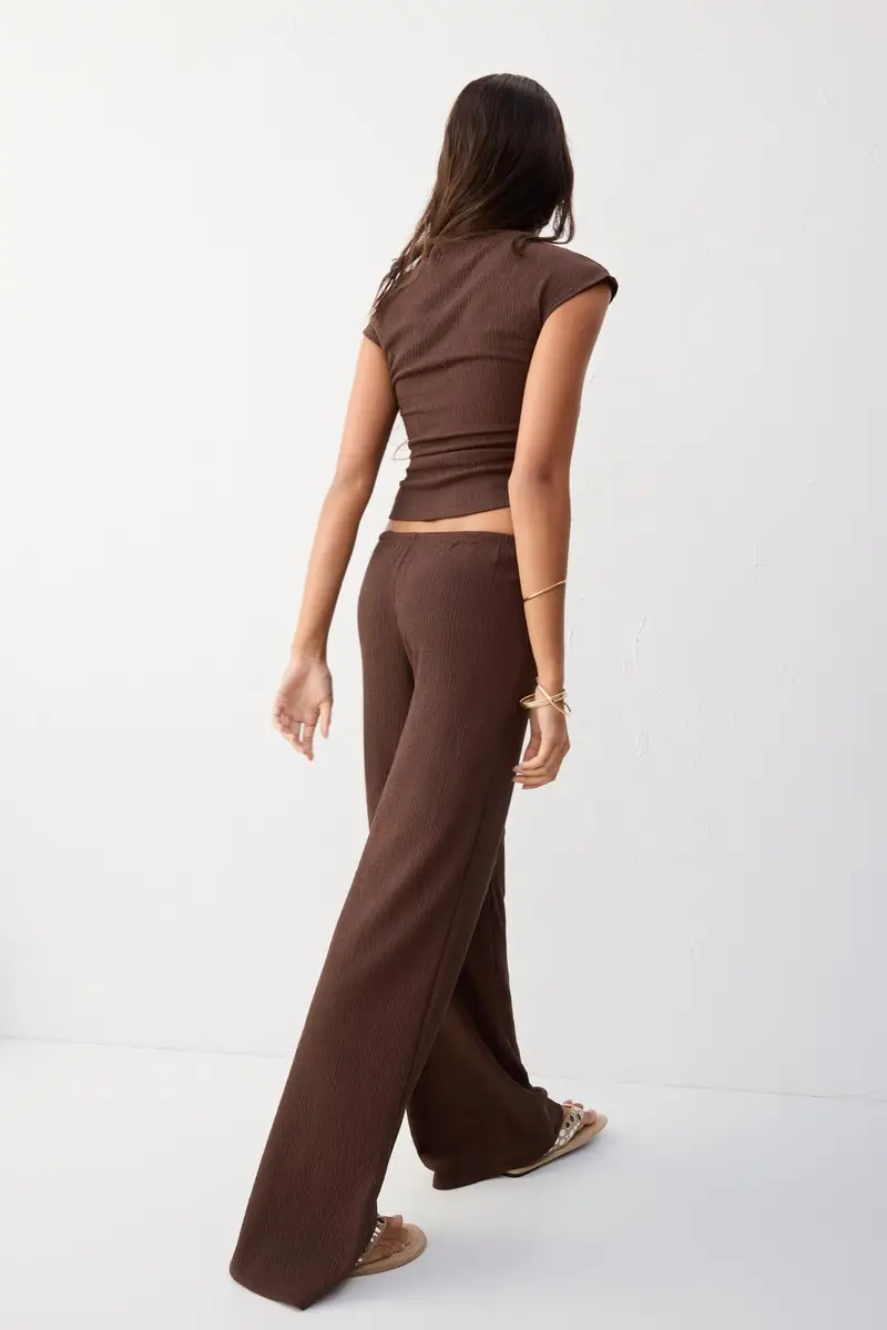 Pantaloni Wide Leg In Crêpe Marrone miniatura 3
