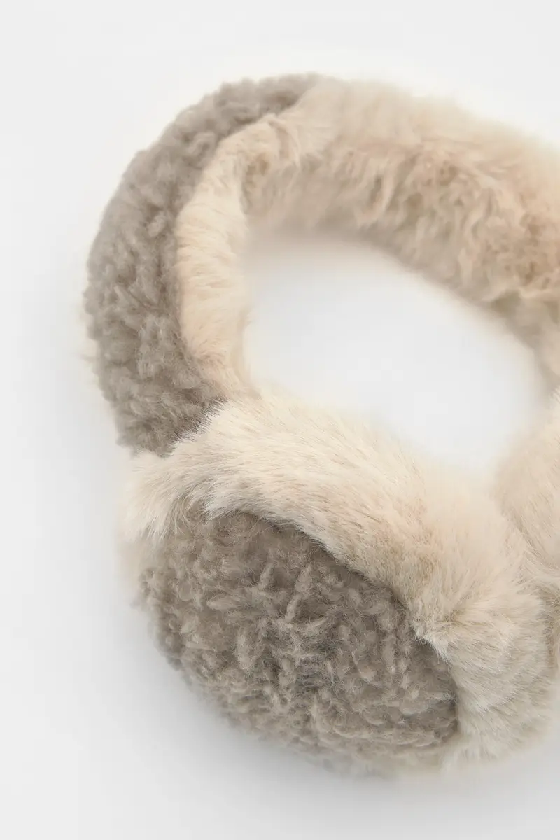 Paraorecchie A Contrasto In Pelliccia Sintetica Grigio miniatura 3