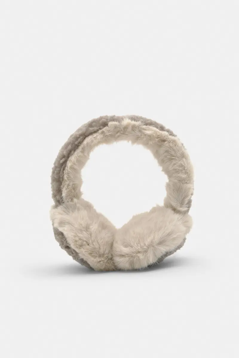 Paraorecchie A Contrasto In Pelliccia Sintetica Grigio