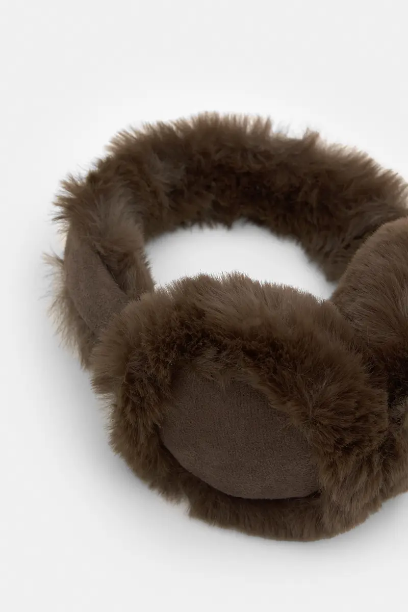 Paraorecchie In Pelliccia Sintetica Marrone oscuro miniatura 3