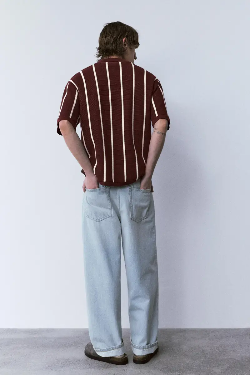 Polo A Righe Con Cerniera Burgundy miniatura 3