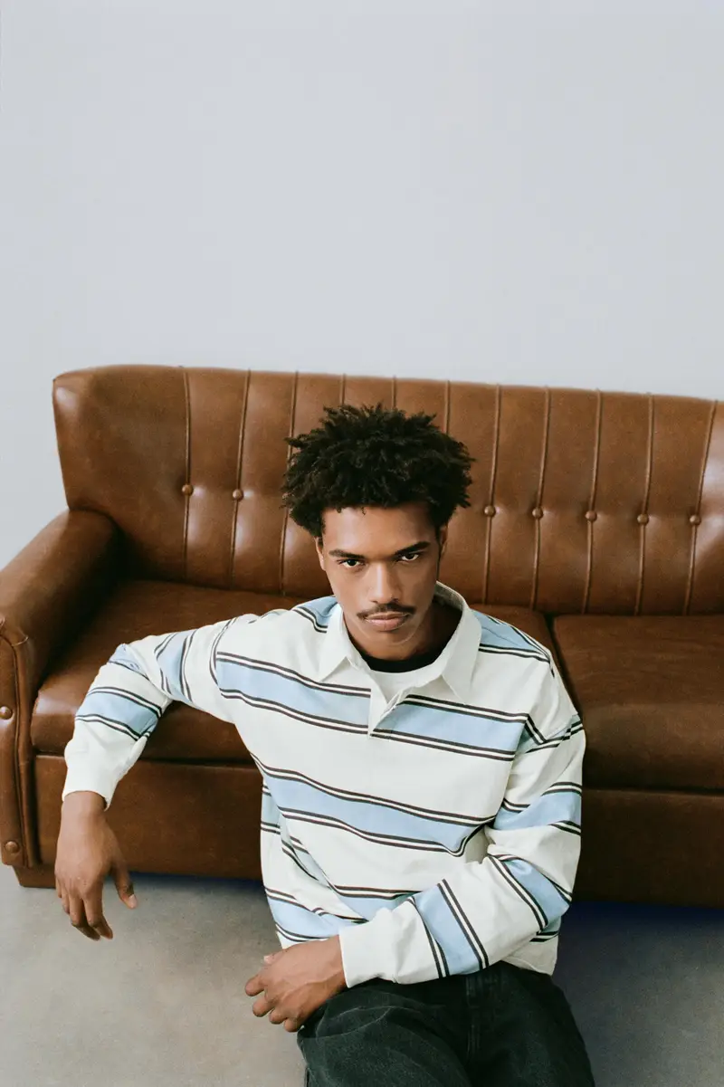 Polo A Righe Maniche Lunghe Bianco rotto