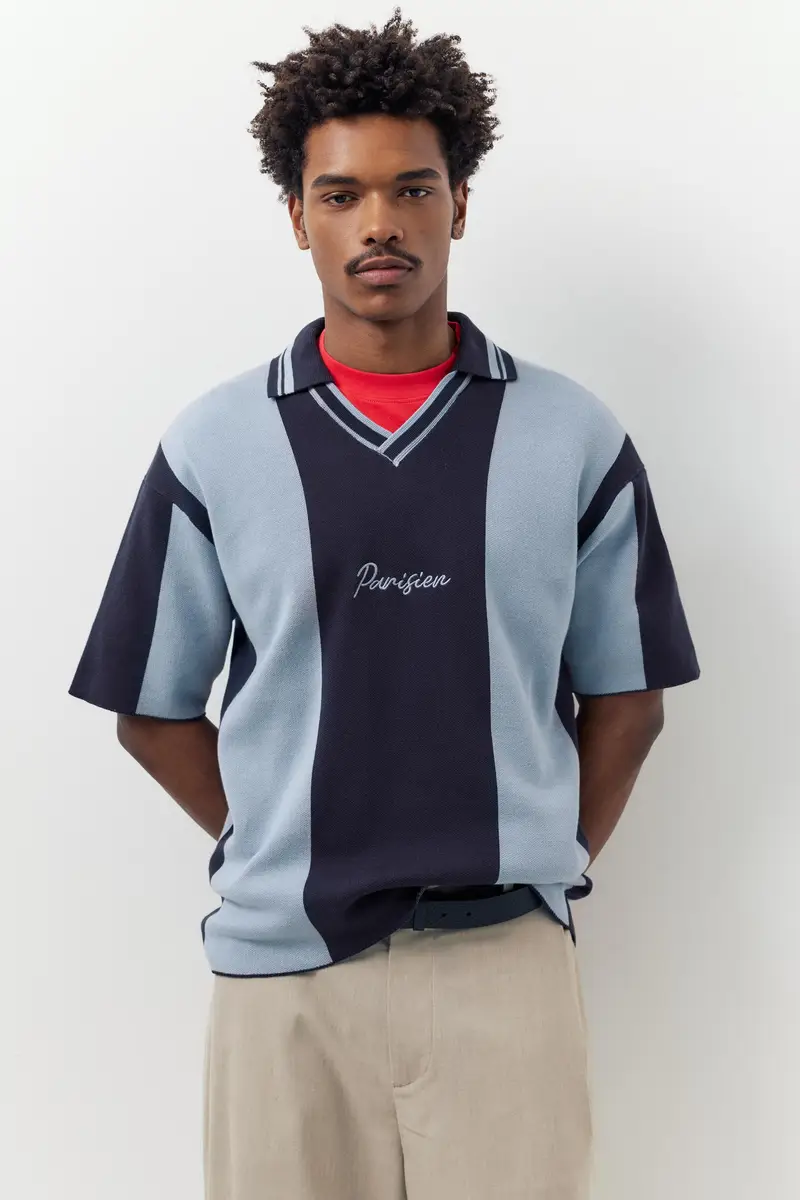 Polo A Righe Ricamato Azzurrato