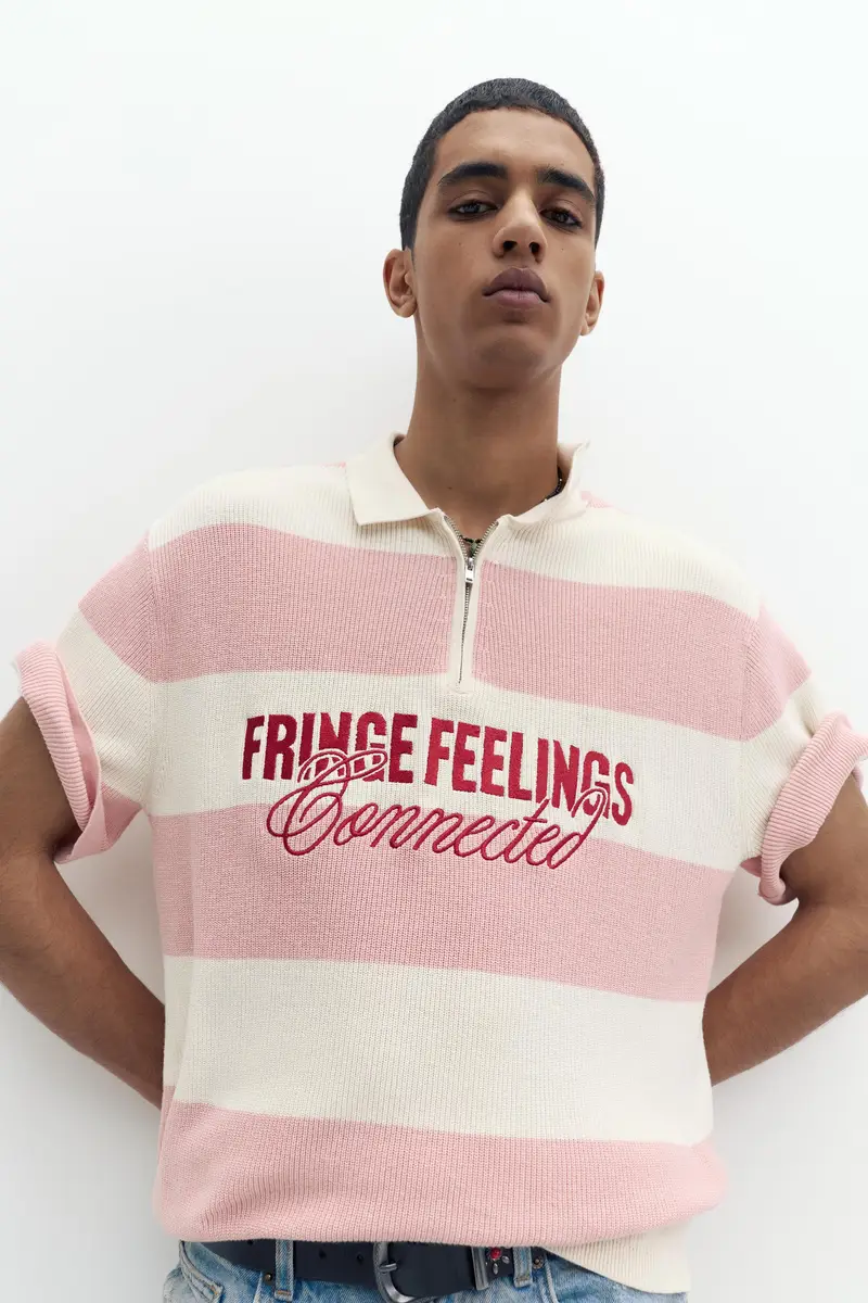 Polo Con Pannelli E Testo Ricamato Rosa miniatura 3