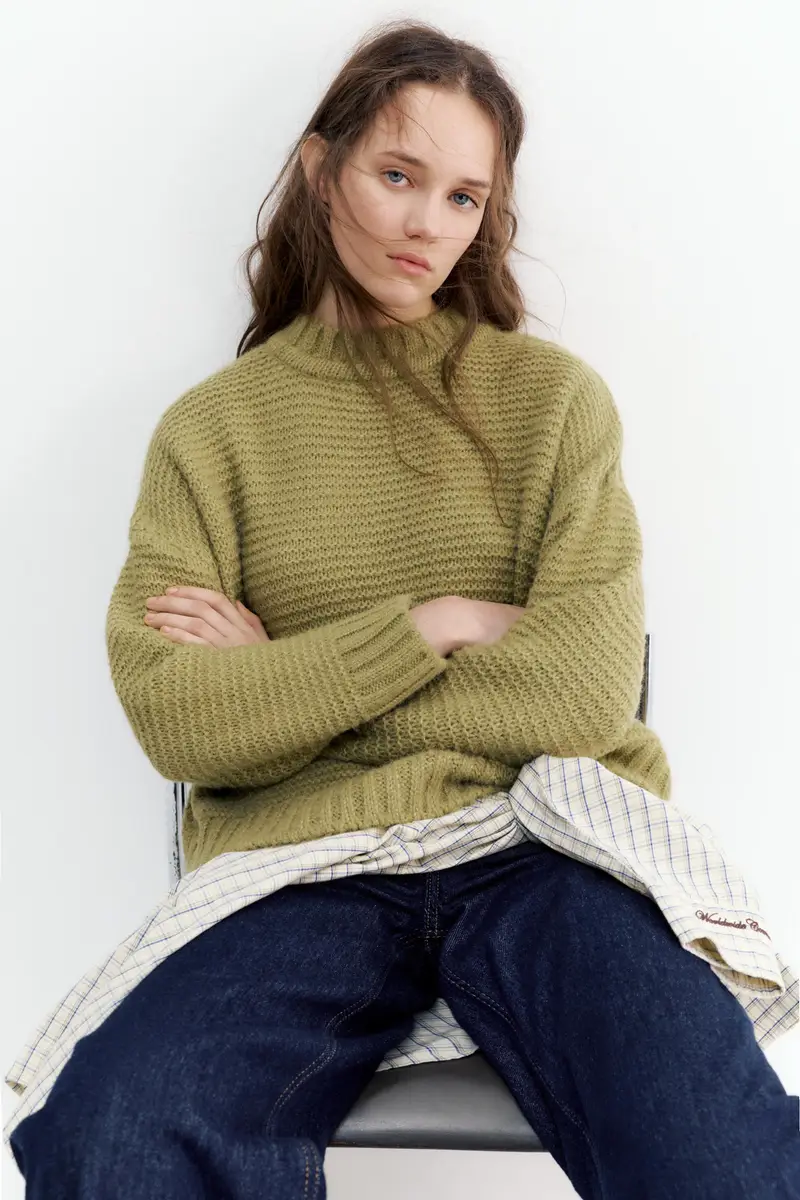 Pullover A Maglia Spessa Verde miniatura 2