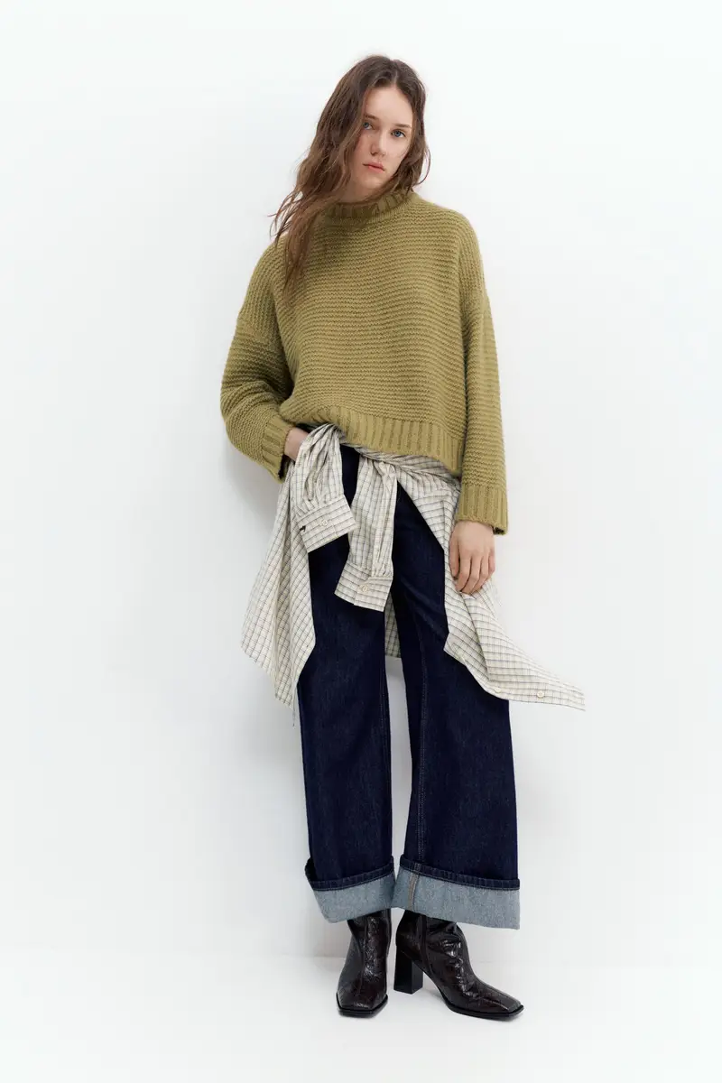 Pullover A Maglia Spessa Verde miniatura 3