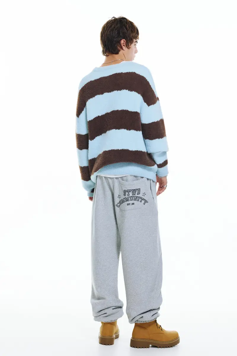 Pull&bear Pullover a Righe Celeste e Marrone miniatura 2