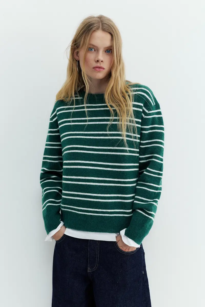Pullover A Righe Verde bottiglia