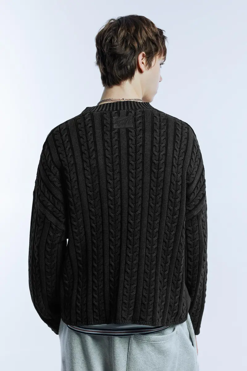 Pullover A Trecce Lavaggio Acido Nero lavato miniatura 3