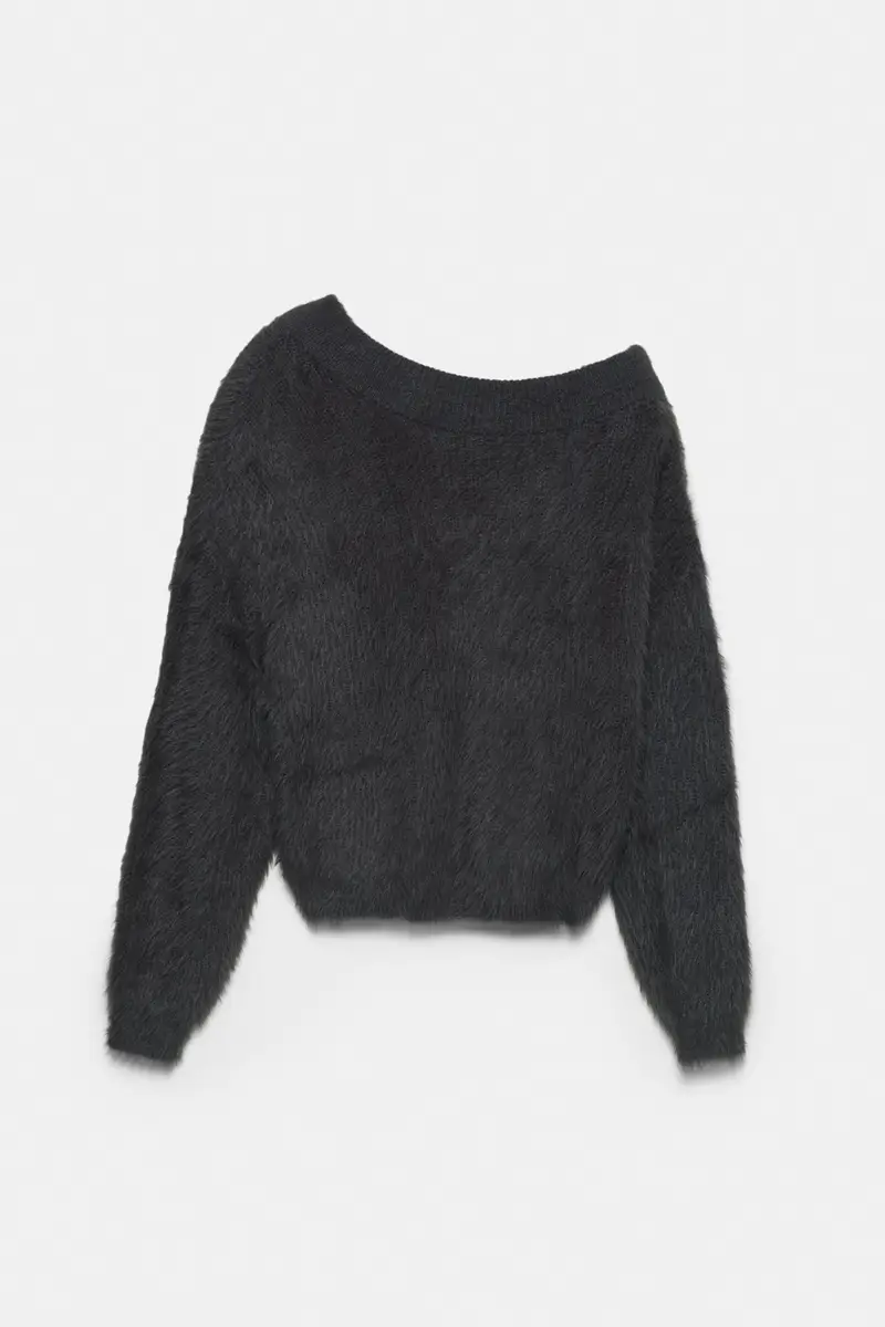 Pullover Asimmetrico In Pelliccia Sintetica Piombo