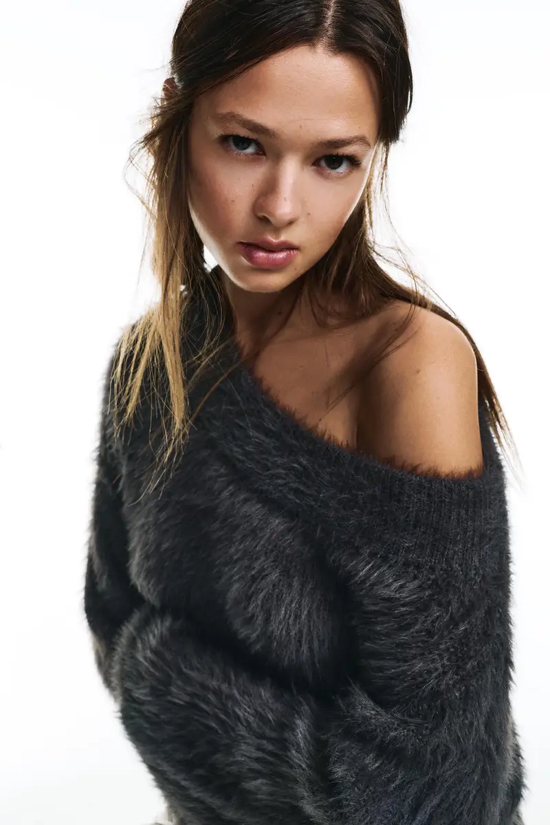 Pullover Asimmetrico In Pelliccia Sintetica Piombo miniatura 3