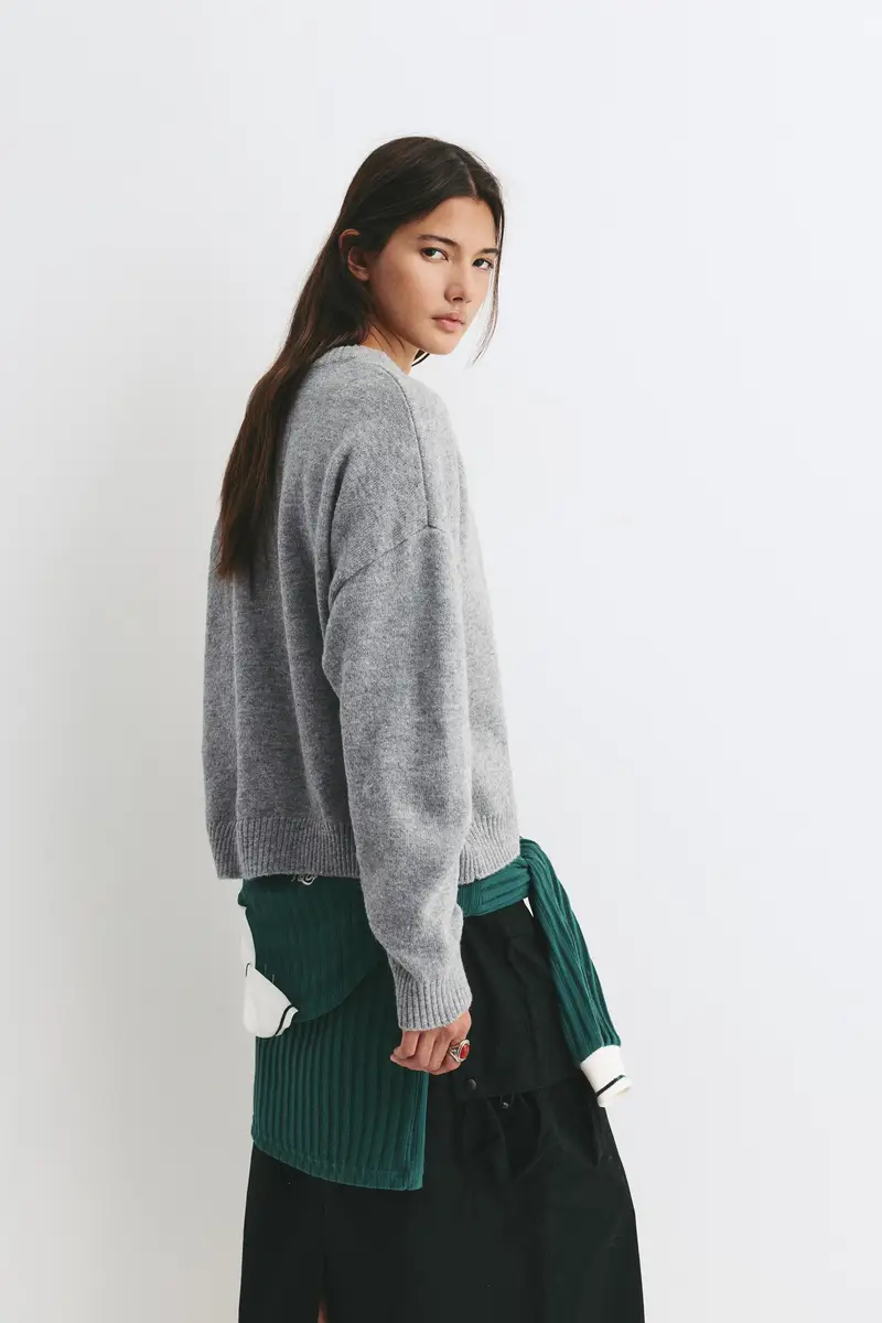 Pullover Basic In Maglia Grigio vigoré miniatura 2