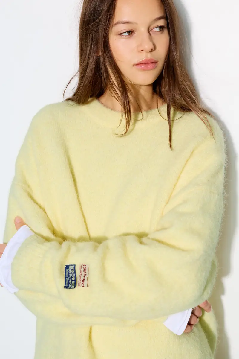 Pullover Basicocollo Rotondo Giallo chiaro miniatura 3